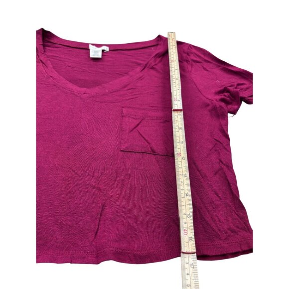 Bozzolo Womens V-Neck Cropped T-Shirt S Rayon/Spandex Blend Burgundy - Picture 4 of 10
